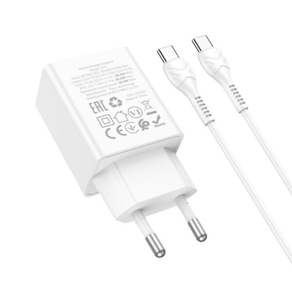 HOCO N70 NUEVO ΦΟΡΤΙΣΤΗΣ PD30W, 1 ΘΥΡΑ, TYPE-C, ΛΕΥΚΟ