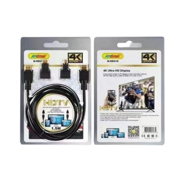 Andowl Καλώδιο οθόνης 4K Ultra HD HD310 - Cable HDMI male - HDMI male 1.5m Μαύρο