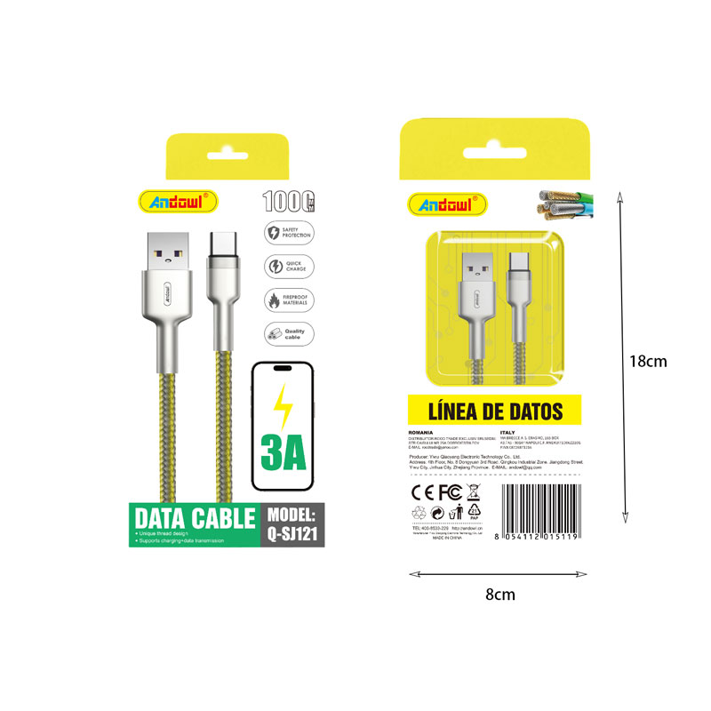 Andowl Καλώδιο δεδομένων USB σε Type-c 3A 1M Q-SJ121 - Data Cable - Image 2