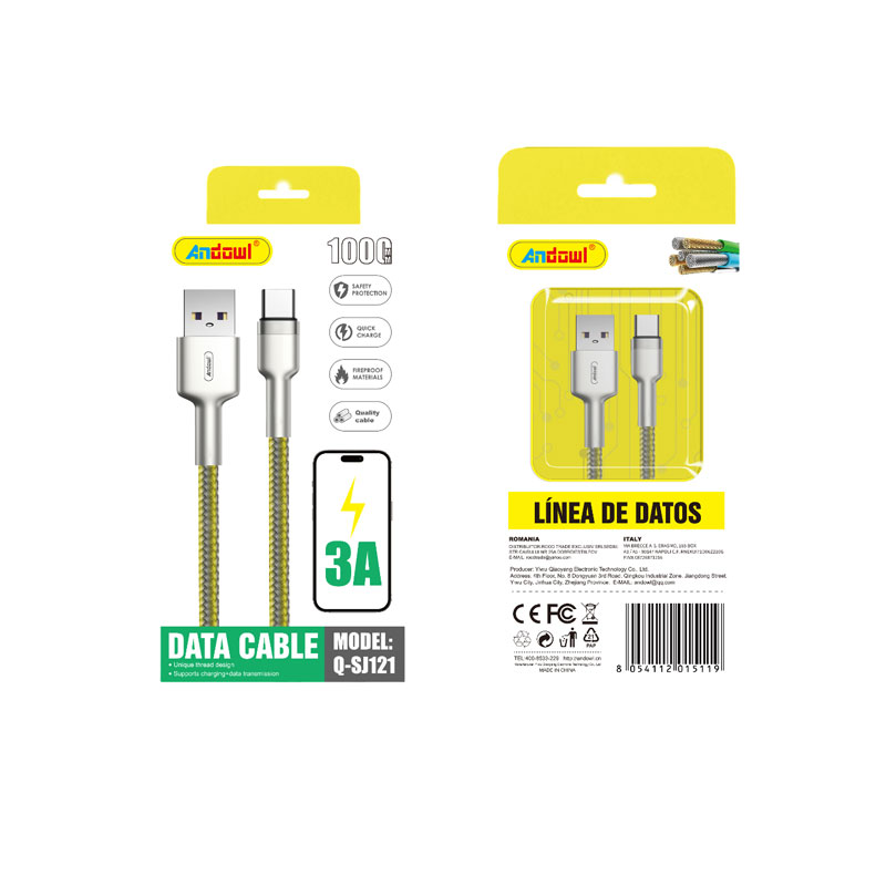 Andowl Καλώδιο δεδομένων USB σε Type-c 3A 1M Q-SJ121 - Data Cable - Image 1