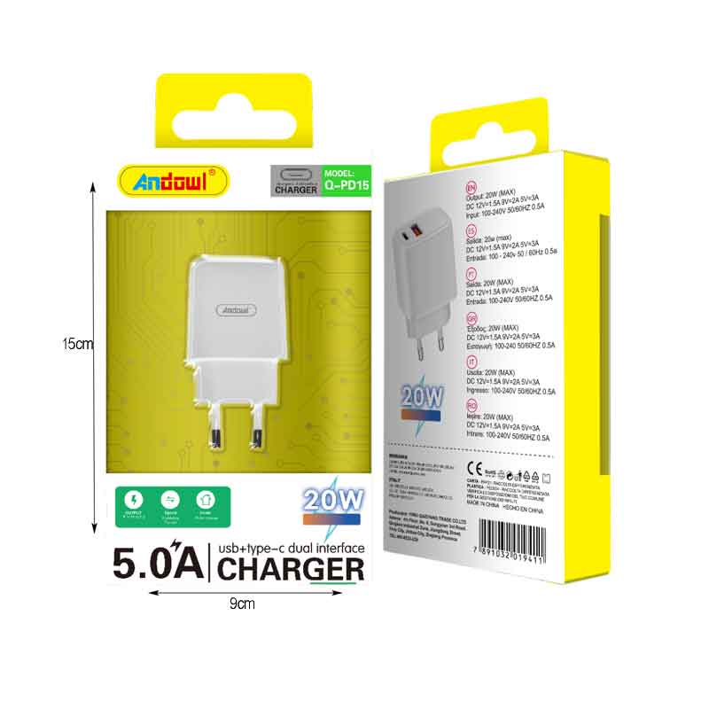 Andowl Φορτιστής Χωρίς Καλώδιο με 2 Θύρες USB/Type-C 20W 5.0A Q-PD15 - Fast charger - Image 2