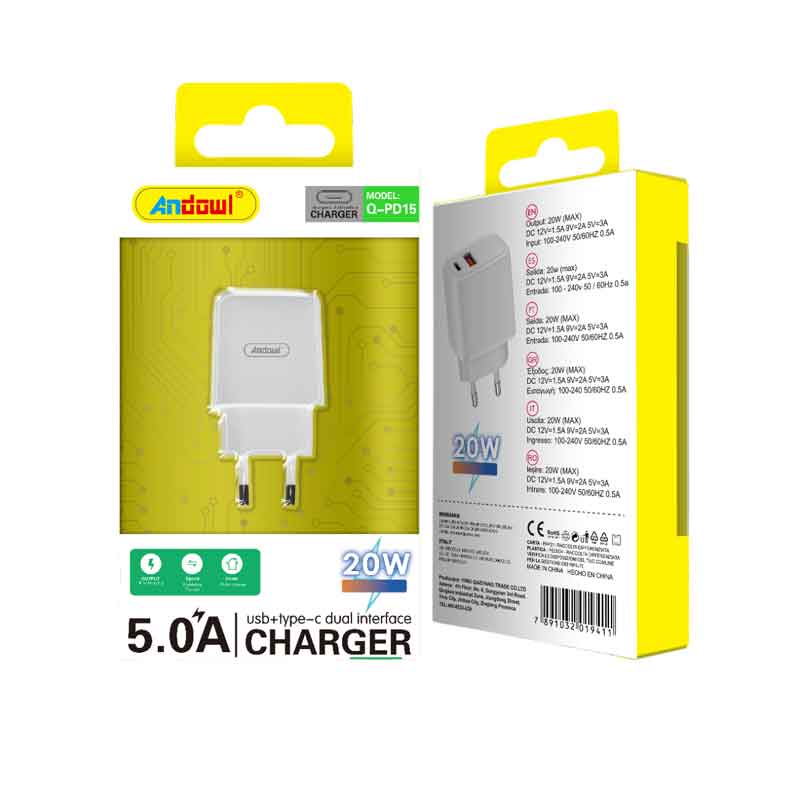 Andowl Φορτιστής Χωρίς Καλώδιο με 2 Θύρες USB/Type-C 20W 5.0A Q-PD15 - Fast charger - Image 1