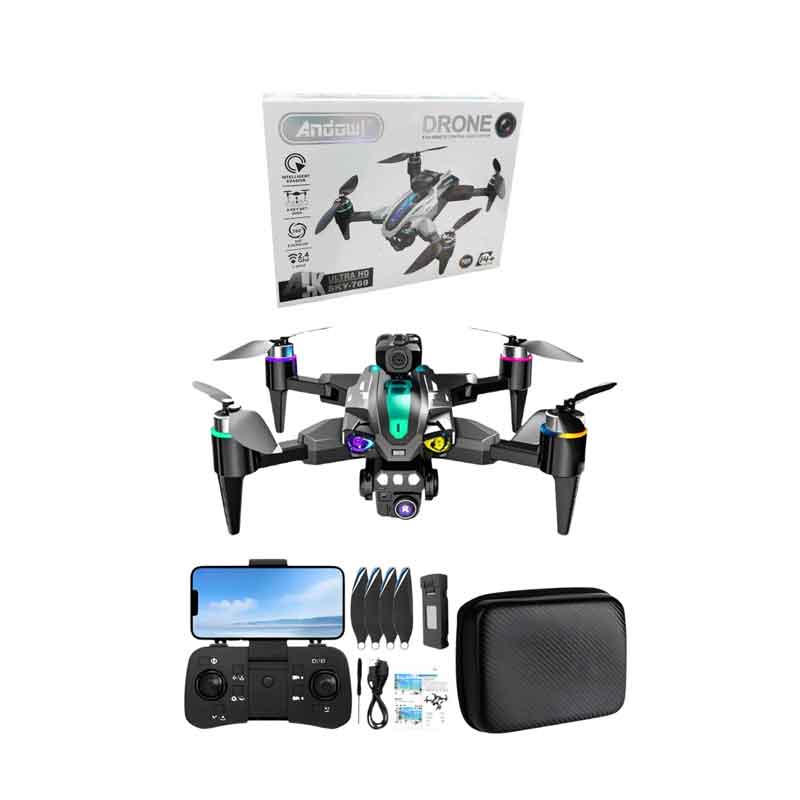 Andowl Drone 4K Ultra HD Με Κάμερα, RGB Φωτισμό Και Χειριστήριο Μαύρο SKY-769 - Drone HD Camera 4K - Image 1
