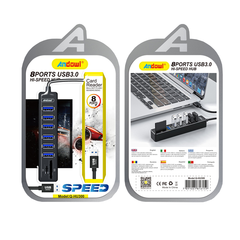 Andowl USB 3.0 Hub 8 Θυρών με σύνδεση USB-A & Θύρα Φόρτισης Q-HU300 - USB HUB - Image 1