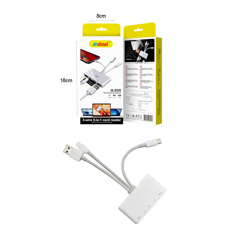 Andowl 5 σε 1 Lightning+Type C+USB A Card Reader με 3 Καλώδια Andowl Q-Z09 - 3-wire  5 in 1 card reader Q-Z09 - Image 6