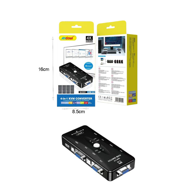 Andowl 4 σε 1 KVM Μετατροπέας USB 2.0 Q-K301 - 4-Port KVN Converter - Image 4