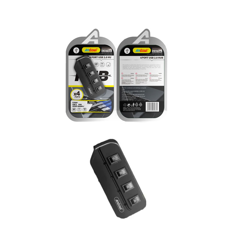 Andowl USB Hub 4 θυρών 2.0 με διακόπτες Q-HU150K - 4 Port USB - Image 1