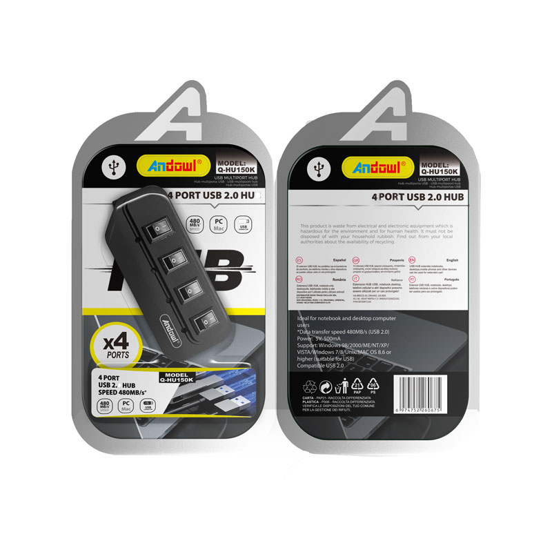 Andowl USB Hub 4 θυρών 2.0 με διακόπτες Q-HU150K - 4 Port USB - Image 3