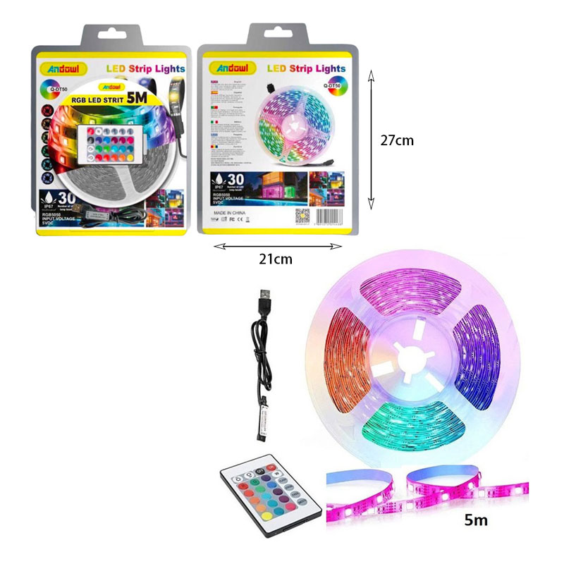 Andowl Αδιάβροχη Ταινία LED Τροφοδοσίας USB (5V) RGB Μήκους 5m και 6 LED ανά Μέτρο με Τηλεχειριστήριο Τύπου SMD5050 Q-DT50 - LED strip lights - Image 6