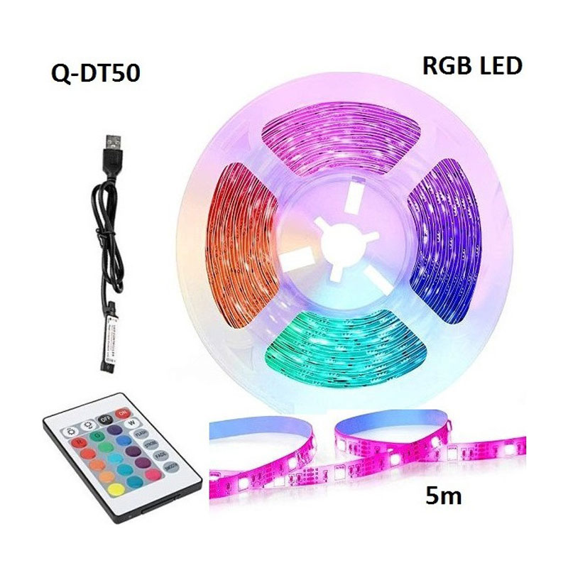 Andowl Αδιάβροχη Ταινία LED Τροφοδοσίας USB (5V) RGB Μήκους 5m και 6 LED ανά Μέτρο με Τηλεχειριστήριο Τύπου SMD5050 Q-DT50 - LED strip lights - Image 1