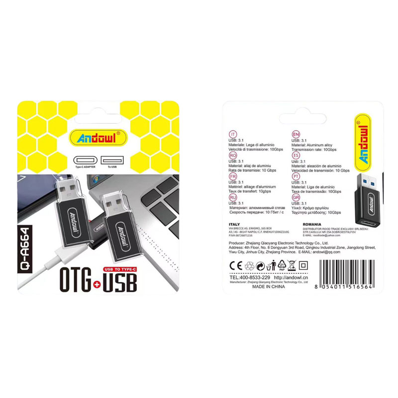 Andowl Μετατροπέας Αντάπτορας Type-C σε USB Q-A664 - OTG+USB Converter - Image 1
