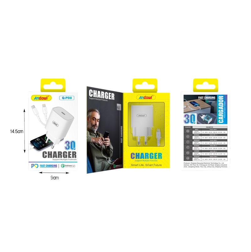 Andowl Φορτιστής με καλώδιο Type-C σε Lightning 30W Q-PD8 - Charger - Image 2