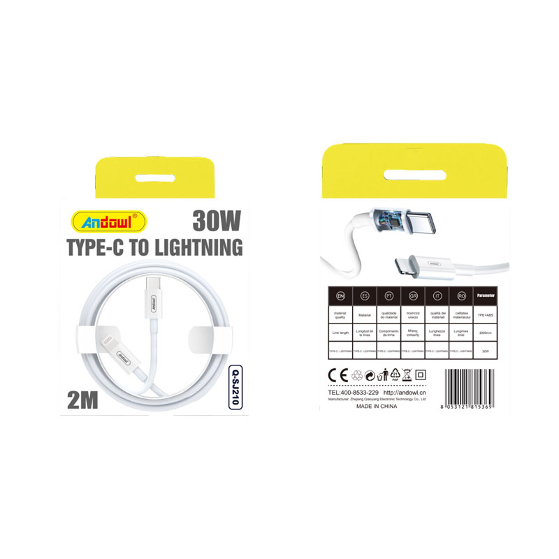 Andowl Καλώδιο φόρτισης USB 2 μέτρων Type-C σε Lightning 30W Q-SJ210- USB Data Cable - Image 1