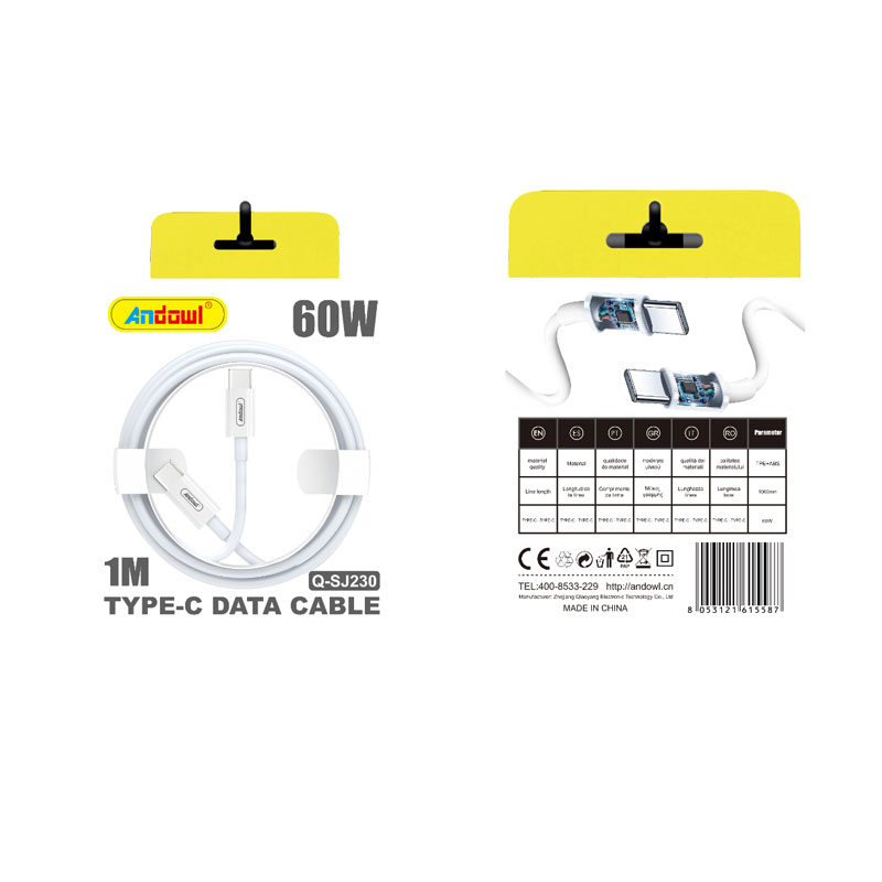 Andowl Q-SJ230 Καλώδιο γρήγορης φόρτισης TypeC 60W PD 1m Λευκό - Data Cable - Image 2