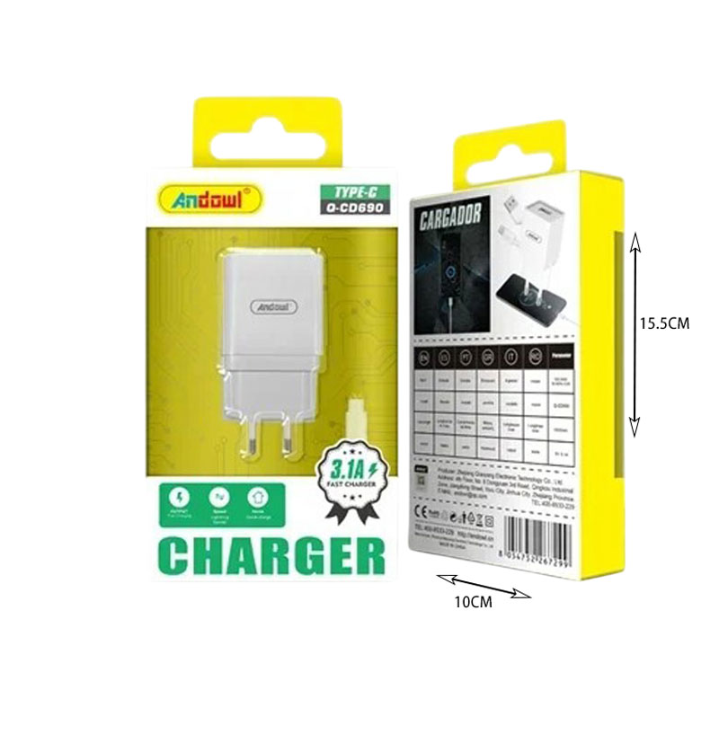 Φορτιστής κινητού με καλώδιο Type-C Andowl Q-CD690-Mobile charger with Type-C cable Andowl Q-CD690 - Image 1