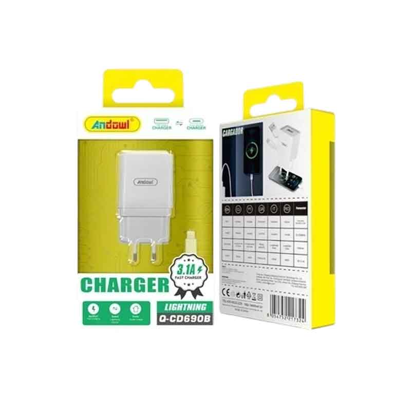 Andowl Φορτιστής κινητού με καλώδιο Lightning Q-CD690B - Mobile charger with Lightning cable - Image 1