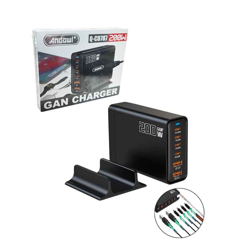 Andowl Βάση Φόρτισης GaN με 2 Θύρες USB-A και 4 Θύρες USB-C 200W Power Delivery / Quick Charge 3.0 Q-CD787 - Gan Charger - Image 1