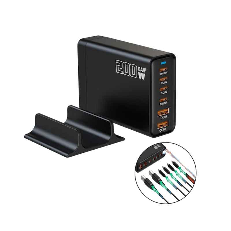 Andowl Βάση Φόρτισης GaN με 2 Θύρες USB-A και 4 Θύρες USB-C 200W Power Delivery / Quick Charge 3.0 Q-CD787 - Gan Charger - Image 2