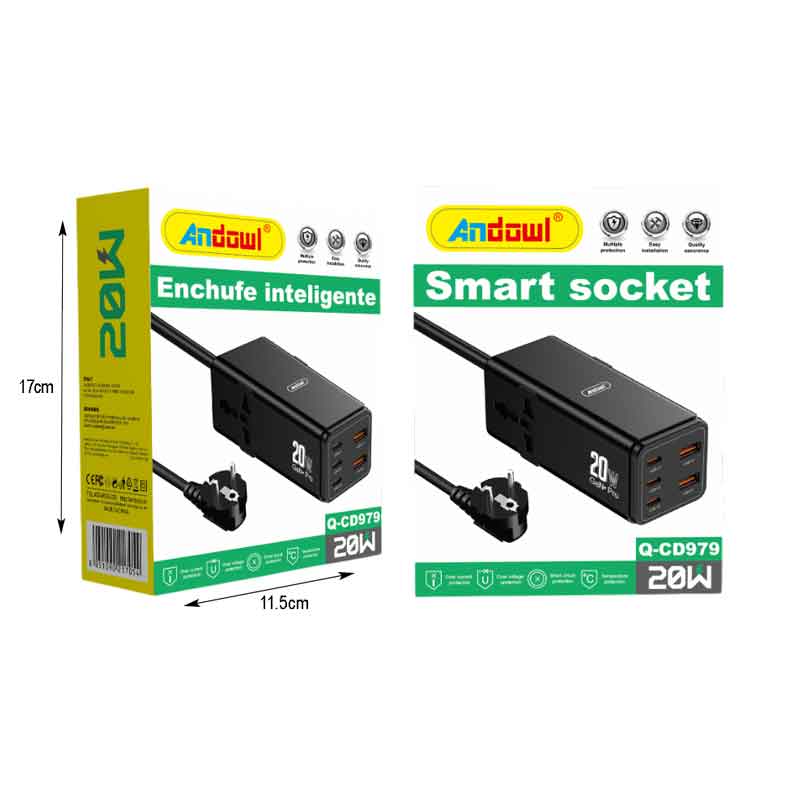 Andowl Πολύπριζο 3 Θύρες Type-C και 2 USB Θύρες Q-CS979 - Smart Socket - Image 2