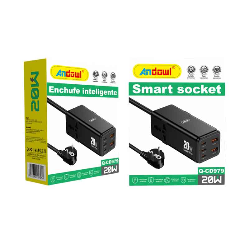 Andowl Πολύπριζο 3 Θύρες Type-C και 2 USB Θύρες Q-CS979 - Smart Socket - Image 1