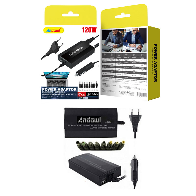 Andowl Universal Φορτιστής Laptop 120W 24V με Αποσπώμενο Καλώδιο Τροφοδοσίας και με σετ βυσμάτων Q-A23 - Power Adaptor - Image 1