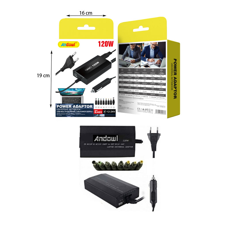 Andowl Universal Φορτιστής Laptop 120W 24V με Αποσπώμενο Καλώδιο Τροφοδοσίας και με σετ βυσμάτων Q-A23 - Power Adaptor - Image 4