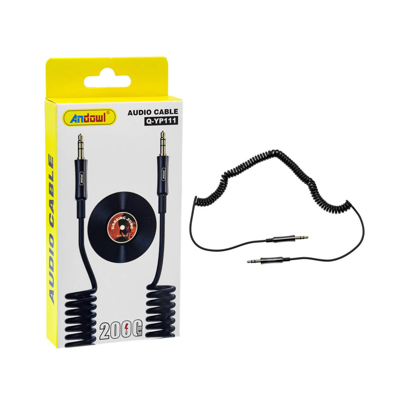 Andowl Καλώδιο Ήχου 3.5mm Jack Αρσενικό σε 3.5mm Jack Αρσενικό Σπιράλ Μαύρο 2m Q-YP111 - Audio Cable - Image 1