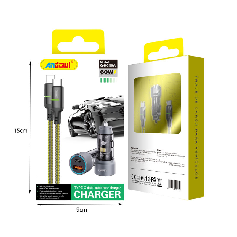Andowl Φορτιστής αυτοκινήτου με καλώδιο Type-C Q-DC50A - Charger - Image 2