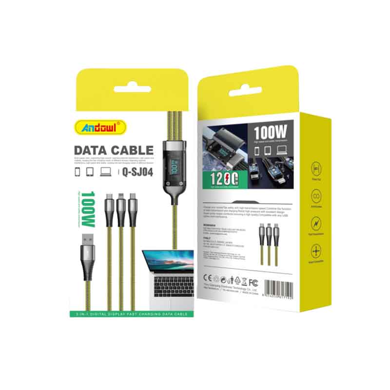 Andowl Καλώδιο δεδομένων 100w Usb-a Micro, Type-c, Lightning Q-SJ04 - Data Cable - Image 1