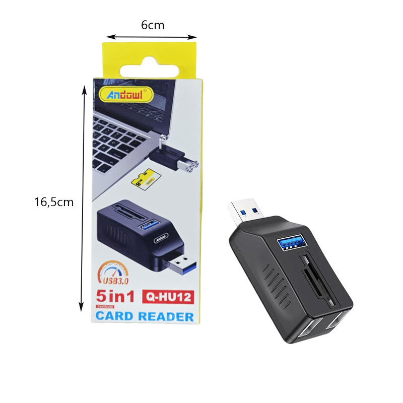 Andowl Αναγνώστης καρτών 5 σε 1 Q-HU12 - Card Reader USB 3.0 - Image 2