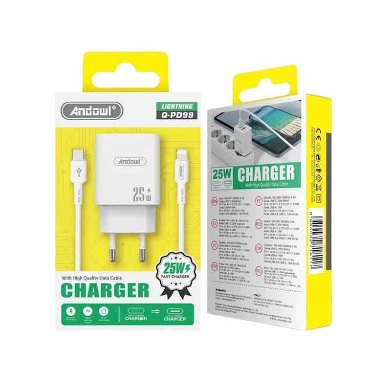 Andowl Φορτιστής με Θύρα USB-C και Καλώδιο USB-C και Lightning 25W Q-PD99- Charger - Image 1