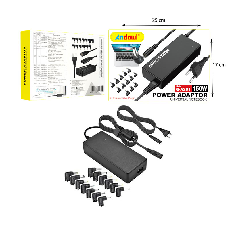 Andowl Q-A281 Universal Τροφοδοτικό 150W με Σετ 13 Εναλλασσόμενων Βυσμάτων - Universal laptop adaptor - Image 4